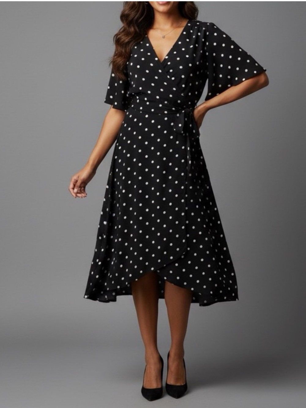 White House Black Market polka dot high-low wrap dress XS